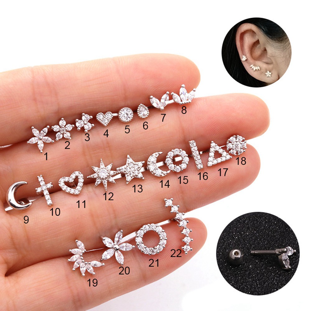 Khuyên Xỏ Cơ Thể Bằng Thép Không Gỉ Đính Đá Zircon 44 Kiểu Thời Trang
