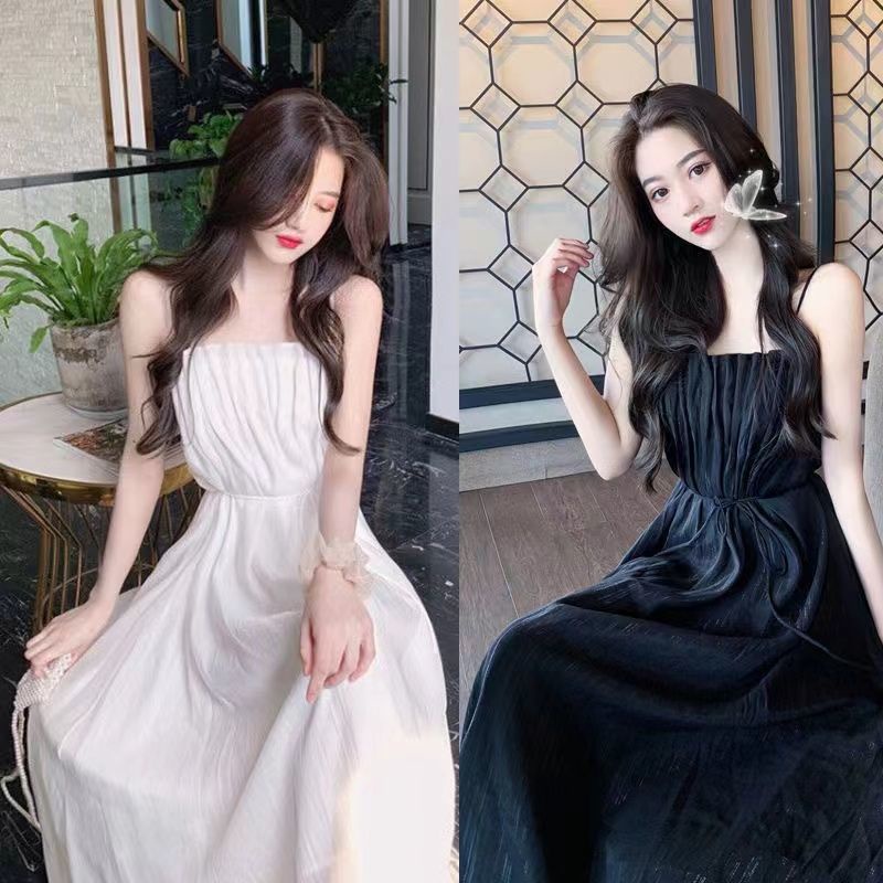 Đầm Hai Dây Dáng Dài Chiết Eo Cao Thời Trang Xinh Xắn Cho Bạn Gái