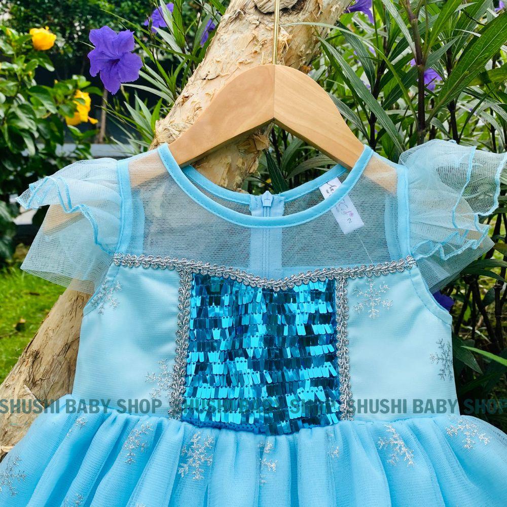 Váy elsa bé gái 2 lớp tay cánh tiên phối voan 2 màu hồng - xanh xinh xắn