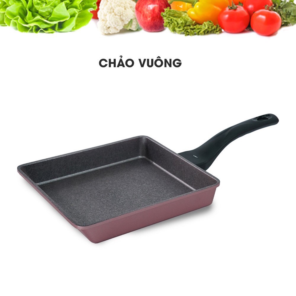 ECORAMIC-Bộ 4 chảo chống dính cao cấp : Chảo sâu lòng 28cm+ nắp kính,2 chảo chiên 18-28cm, chảo vuông 5.0