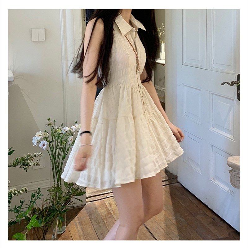 Đầm yếm trắng tiểu thư có dây điều chỉnh sau lưng, bánh bèo, dễ thương