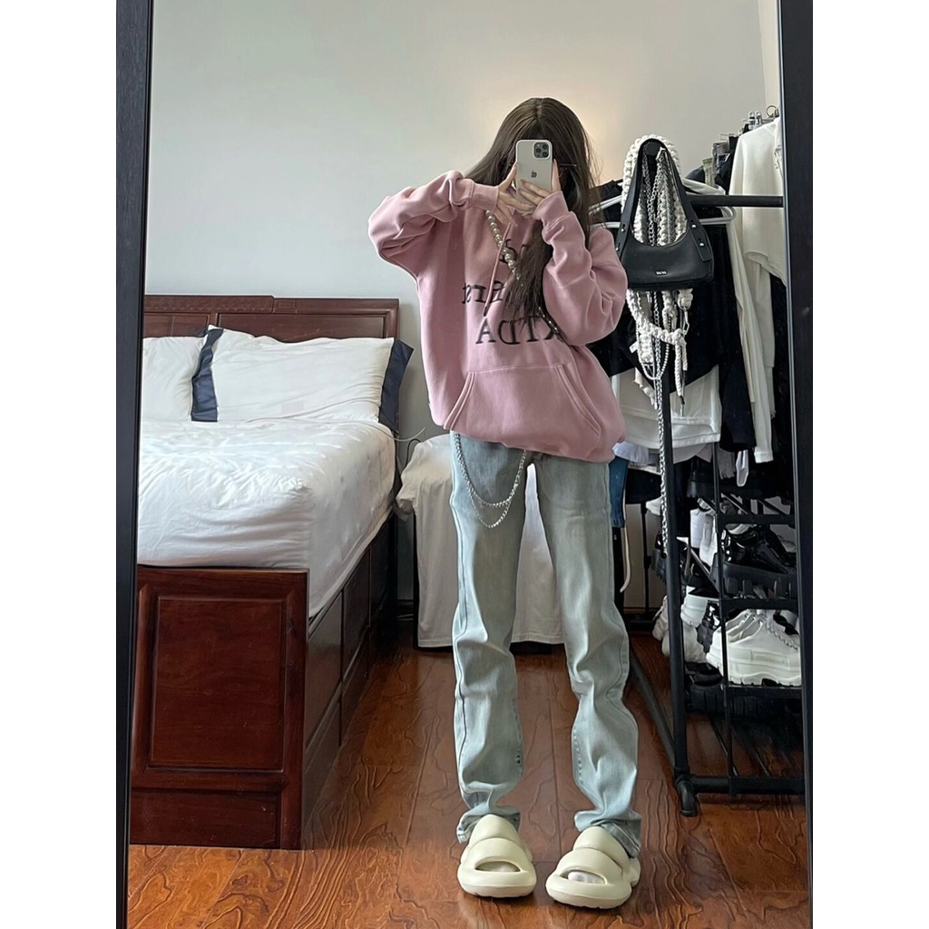 Quần Jean Nữ Lưng Cao Ống Đứng Phong Cách Đường Phố Mỹ Cá Tính