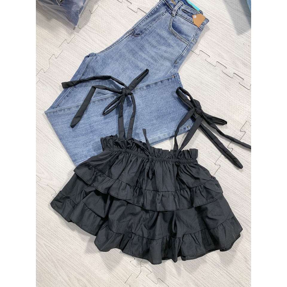 Áo hai dây xòe croptop hai tầng dây tự cột nhiều màu vải mềm mịn [hom đẹp