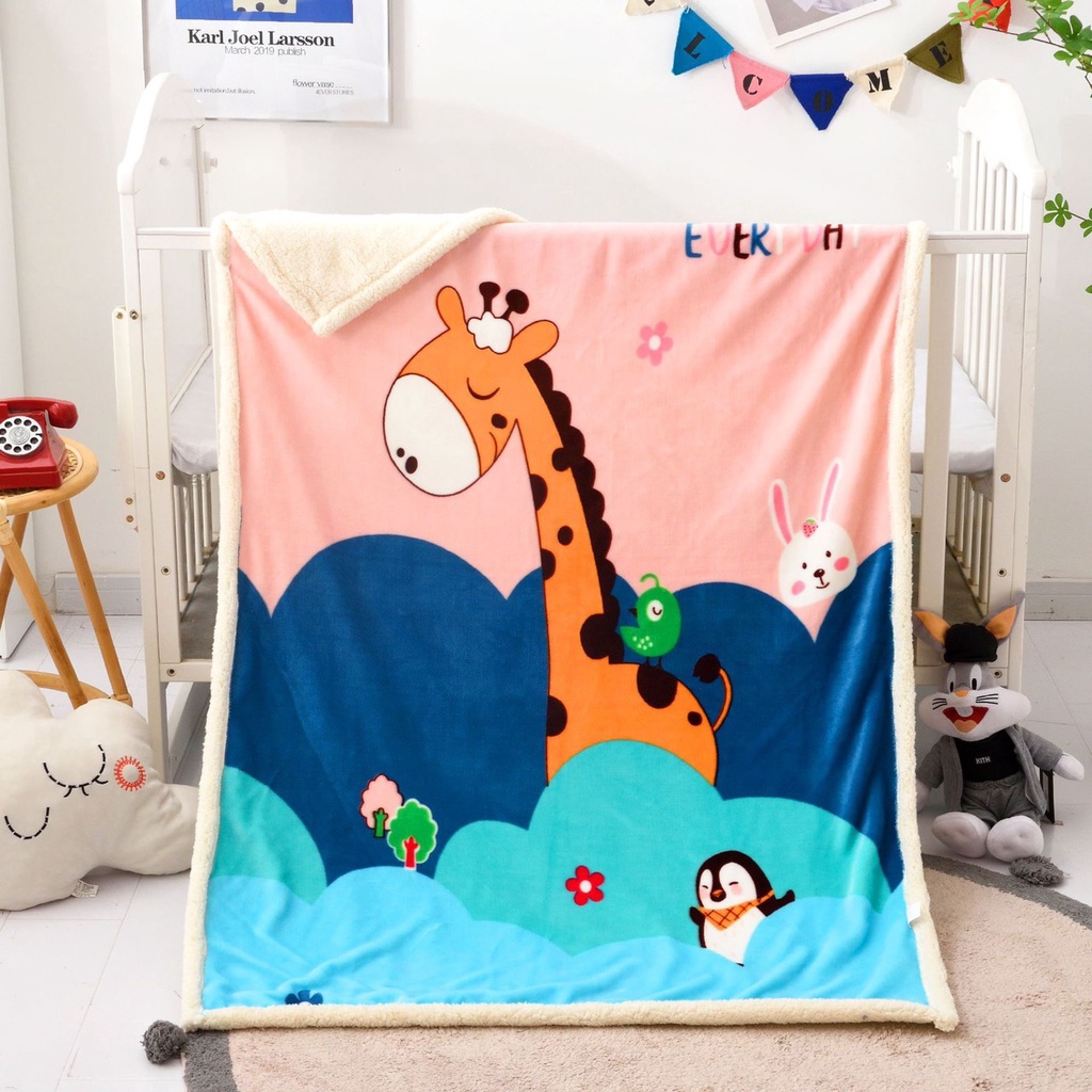 Chăn Lông Cừu Cho Bé, Chăn Lông 2 Lớp Mềm Mịn Kích Thước 95x135cm, Hàng Có Sẵn