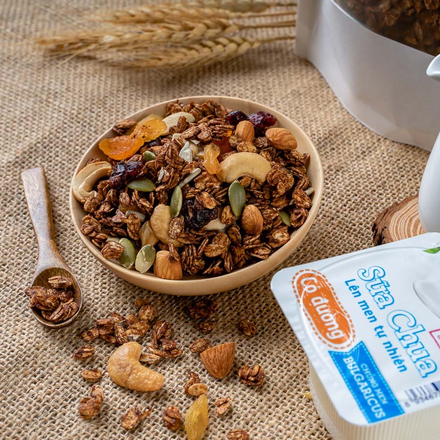 Ngũ cốc granola siêu hạt ăn kiêng 4 vị 15% yến mạch Tanu nuts, granola không đường giảm cân gym yoga 500g