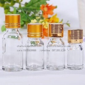 Lọ chai đựng tinh dầu nhỏ giọt 10ml, thủy tinh trong suốt, nắp nhôm vàng