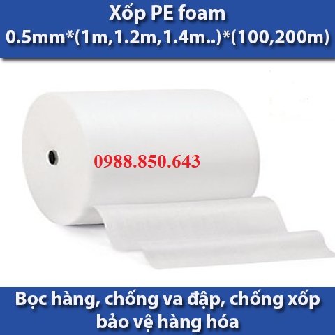 Cuộn Màng Xốp PE Foam dày 1m 2m 3mm 5mm 10mm x 1m Bọc Đóng Hàng, Chống Sốc Va Đập, Chống Nóng, Cách Nhiệt, Lót Sàn Gỗ