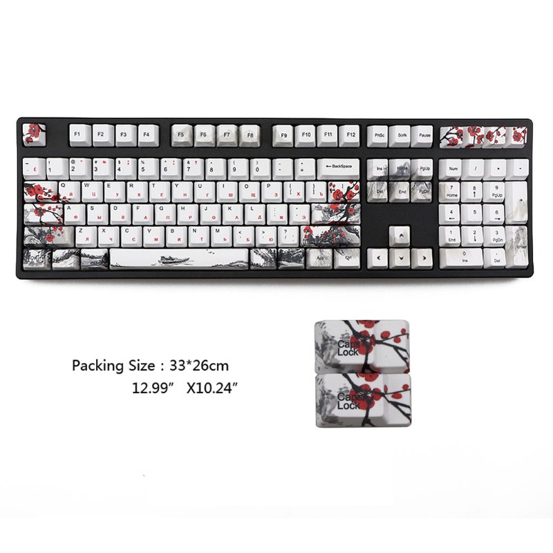 DOU Russian Wangjiang Plum Blossom PBT Five sides Dye-subbed 110 Keys OEM Profile Russian Keycap for Diy Mechanical Keyboard Keycaps