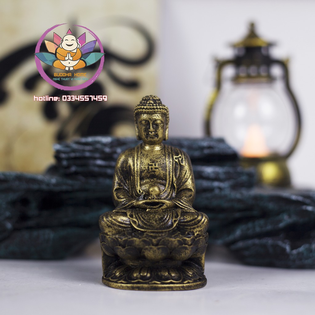 Tượng Đá Phật A Di Đà Cao 11cm màu đồng cổ phong thủy, trang trí nhà cửa