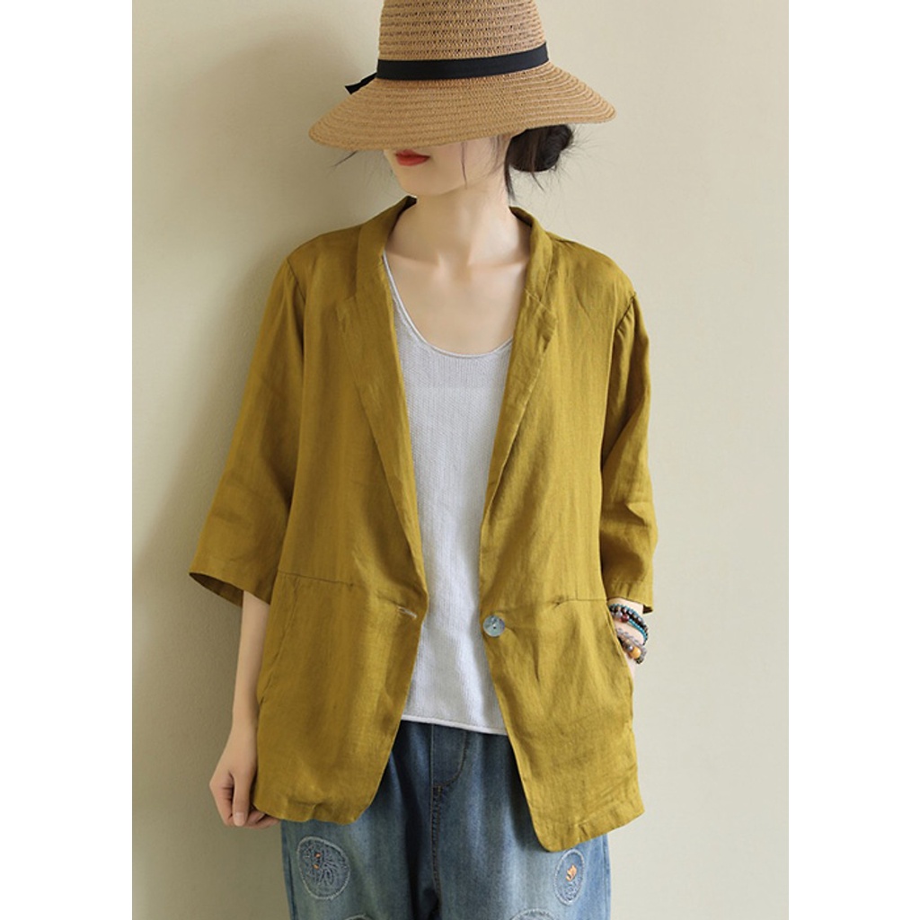 Áo vest blazer linen tay lỡ túi chéo