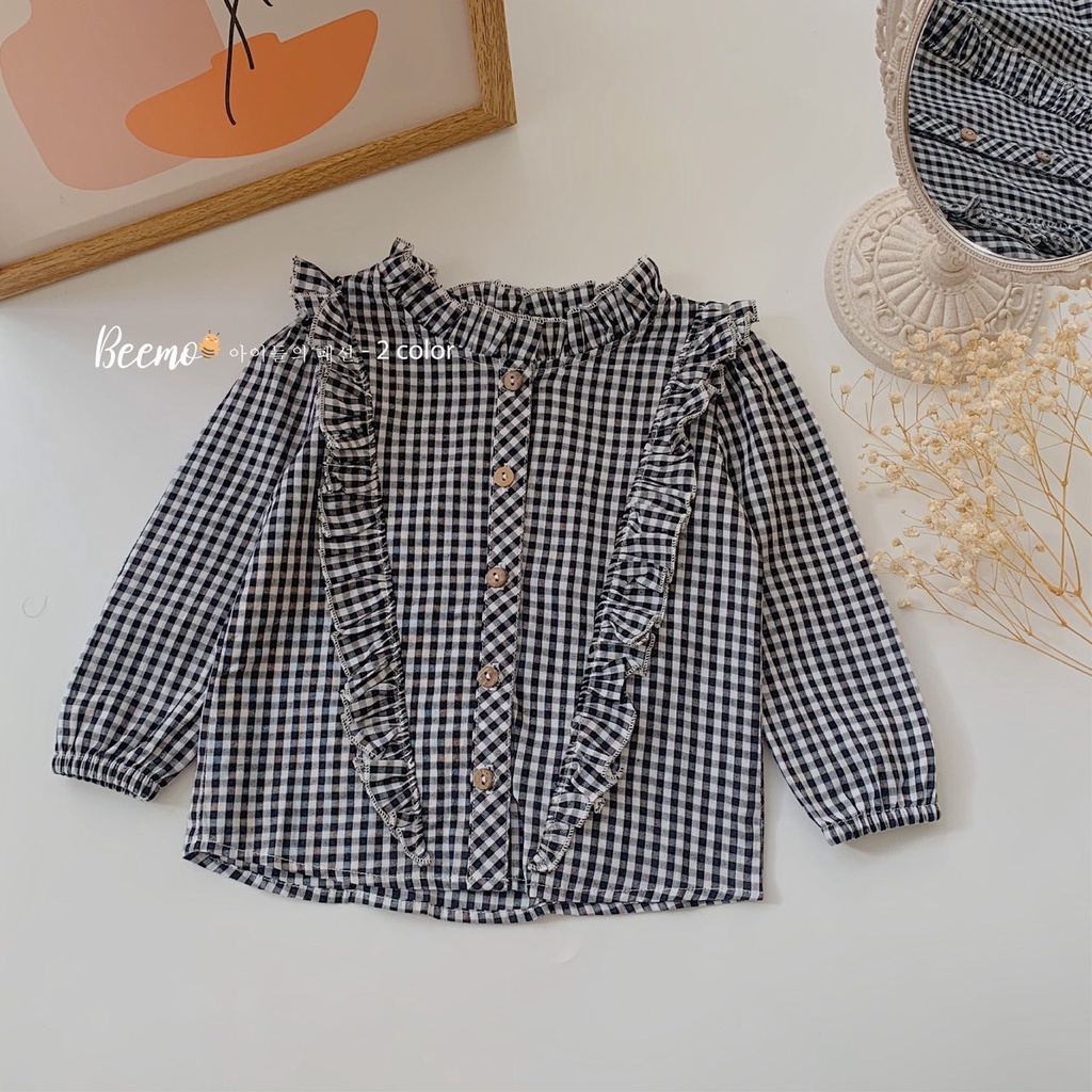 Áo sơ mi dài tay bé gái kẻ Hàn Quốc Beemo 20T6A999