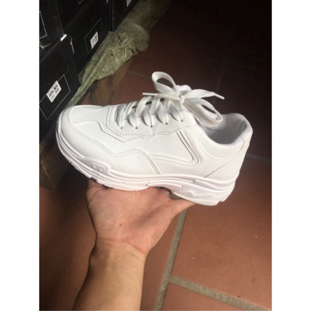 Giày thể thao nữ Độn đế 7p, Giày thể thao nữ sneaker màu trắng chất da PU đế màu trắng đẹp mã M010
