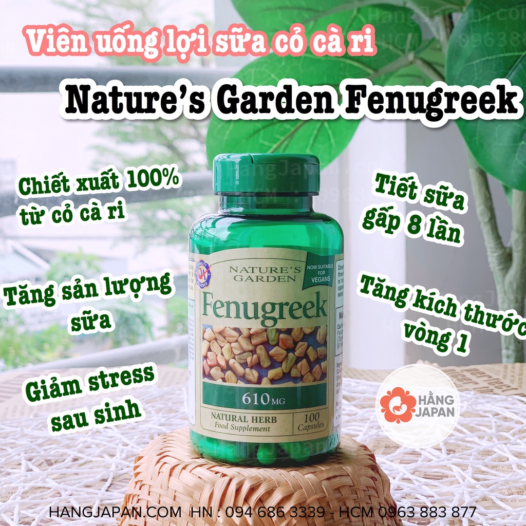 Viên uống lợi Cỏ Cà Ri Fenugreek Nature's Garden 610mg của Anh, Mẫu mới