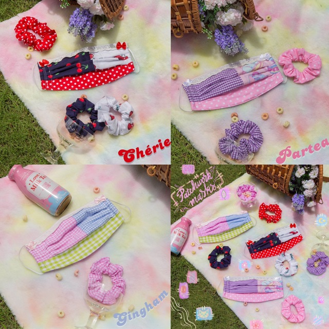 Khẩu Trang Patchwork | kèm cột tóc | mignonne | 4 Lớp Kháng Khuẩn Chống Bụi Mịn Thời Trang Dễ Thương Màu Sắc | BigBuy360 - bigbuy360.vn