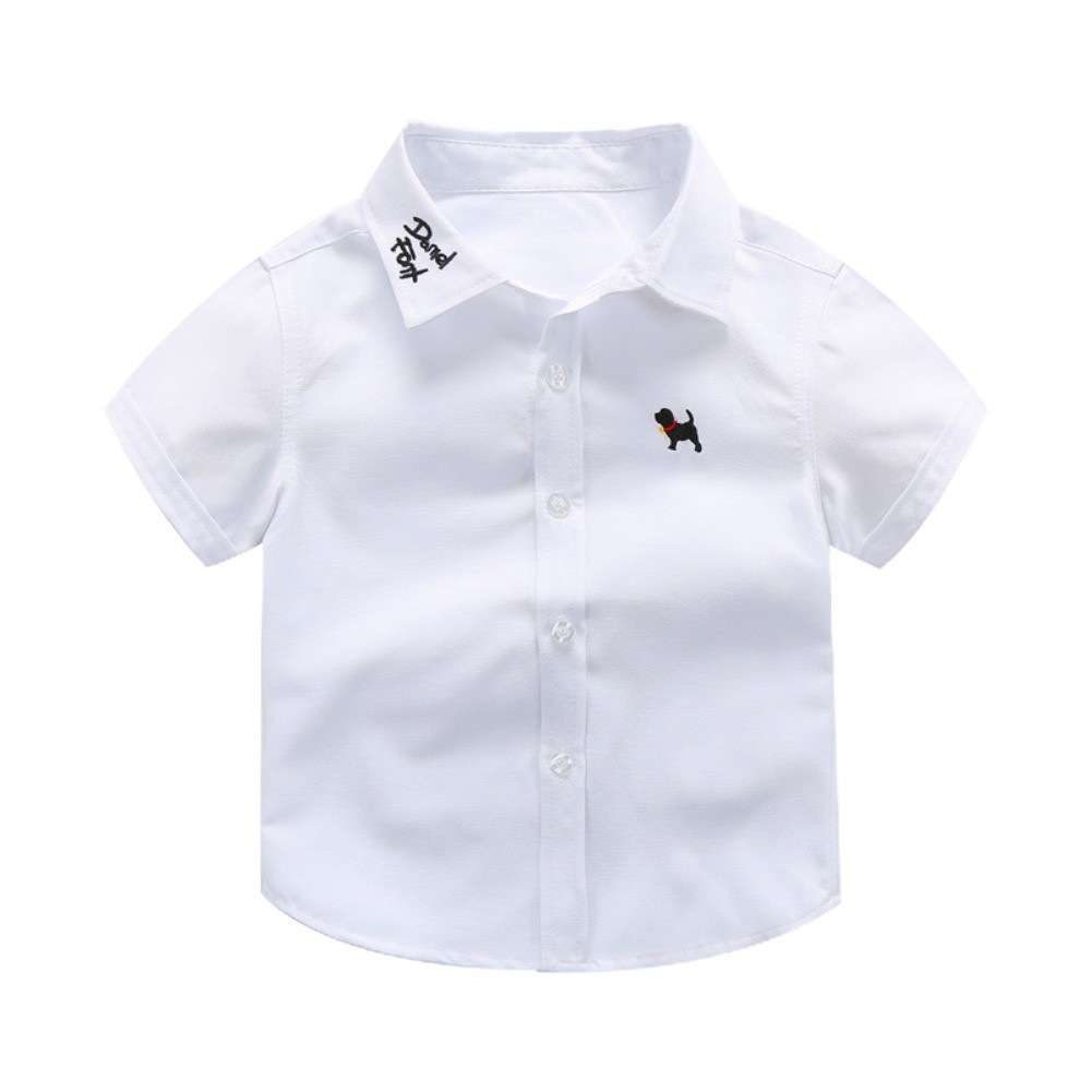 Áo sơ mi ngắn tay cổ bẻ họa tiết chú cún đáng yêu cho bé trai