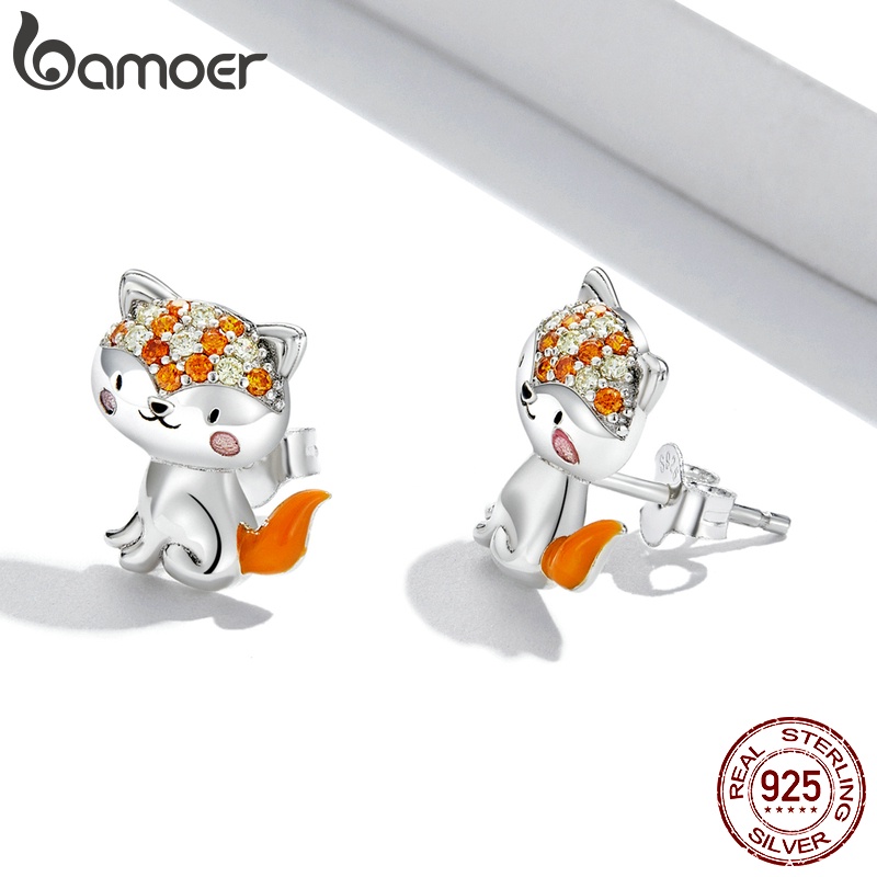 Đôi bông tai bạc 925 Bamoer SCE1373 hình con cáo dễ thương cho nữ