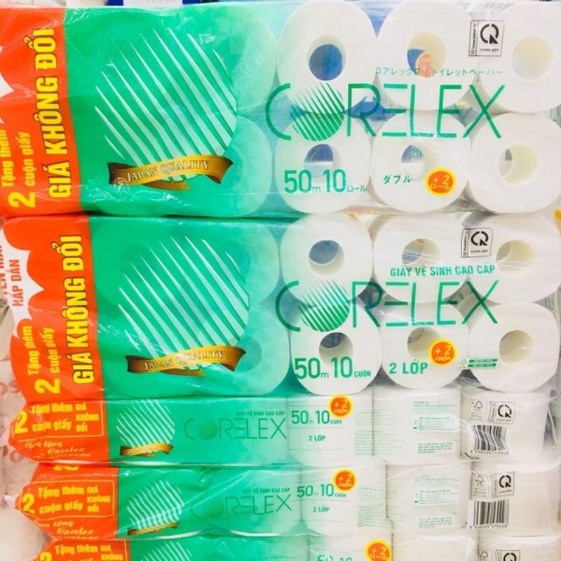 Giấy vệ sinh Corelex 10 cuộn tặng thêm 2 cuộn / Gvs không lõi, có lõi Corelex 12 cuộn