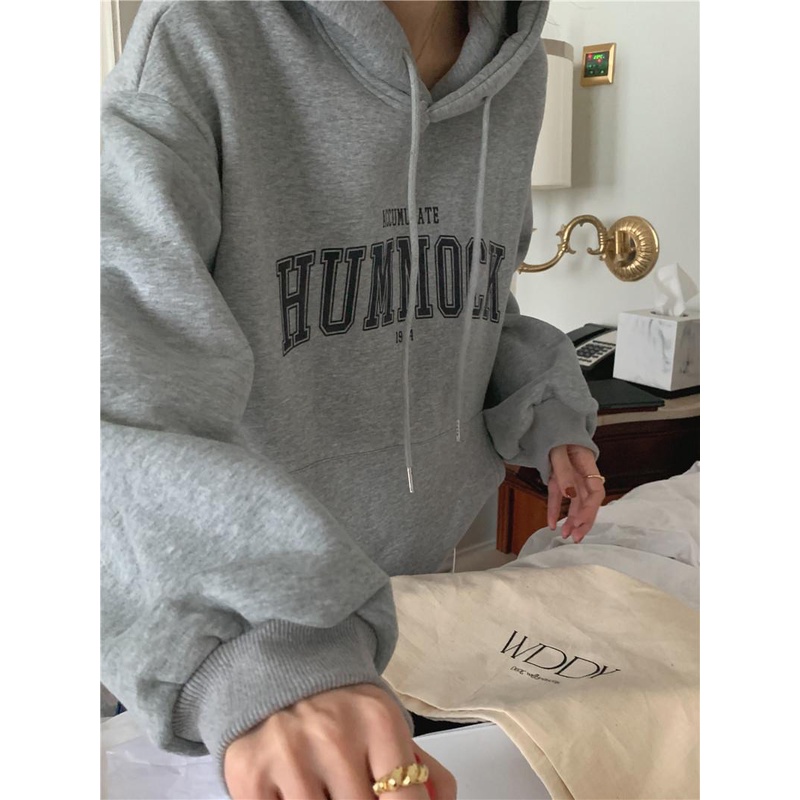 Áo Hoodies Tay Dài Hoạ Tiết Chữ In Phong Cách Hàn Quốc