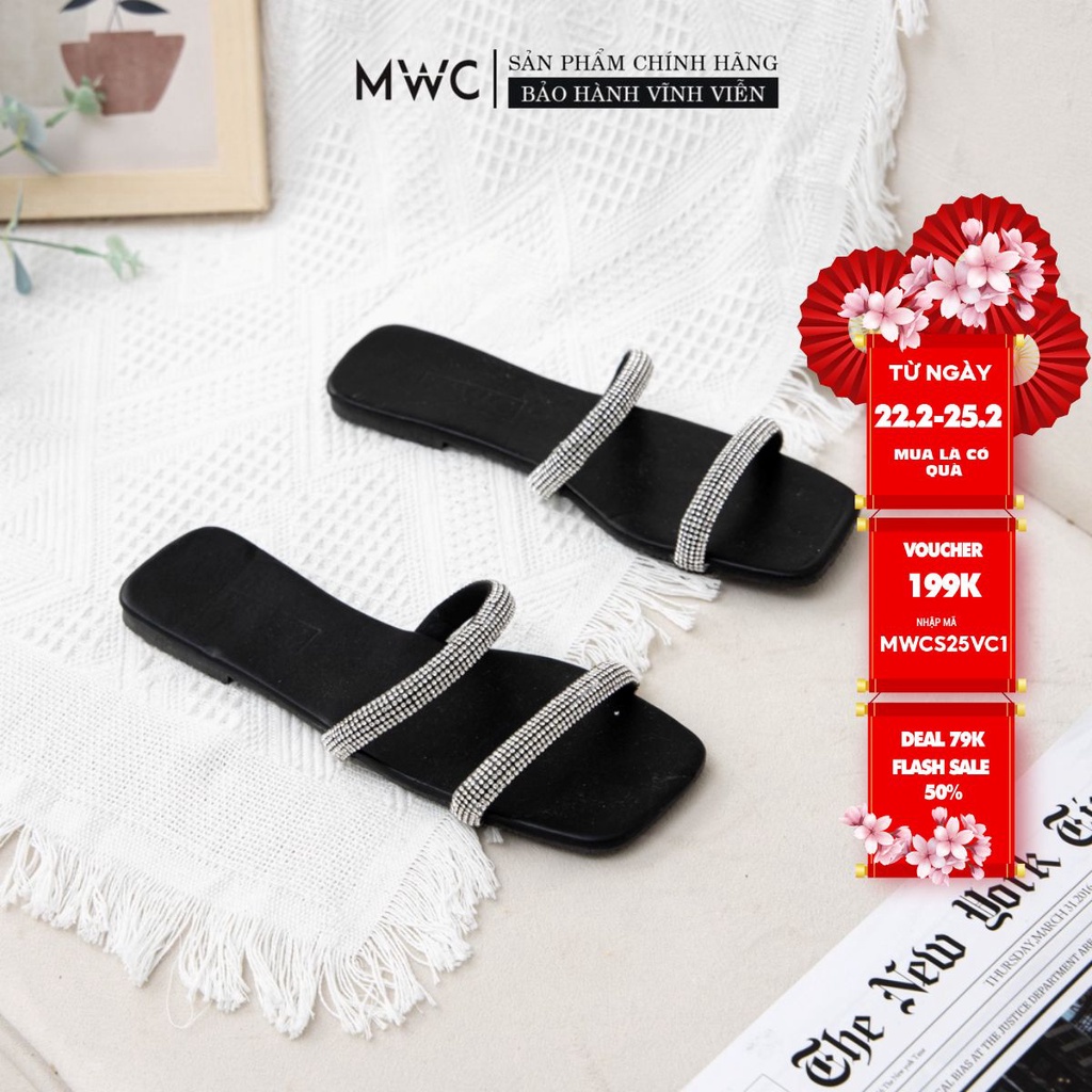 Dép Nữ thời trang MWC dép 2 quai ngang phối đá sang trọng siêu hot NUDE- 8082