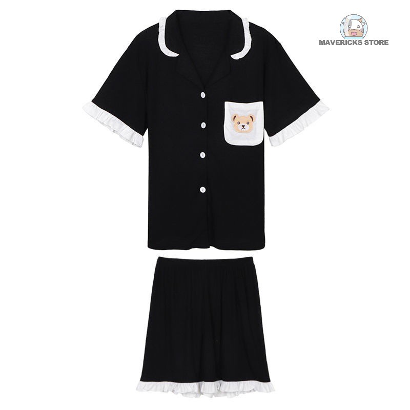 Bộ đồ ngủ tay ngắn in hình gấu dễ thương thời trang cho nữ