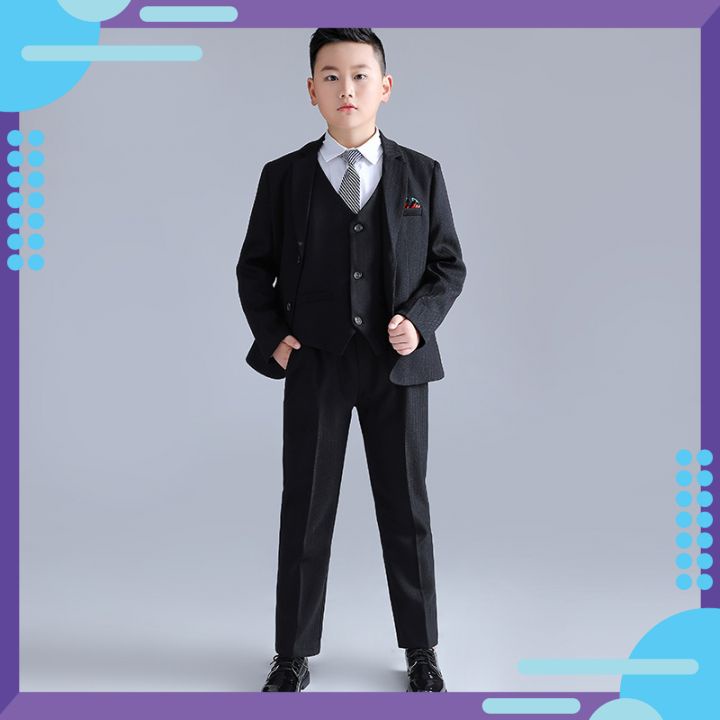 Bộ vest bé trai cao cấp cho trẻ em béo bụng to TQB076 TQB077 3 chi tiết (Áo ghile + áo vest + quần tây) tặng cavat