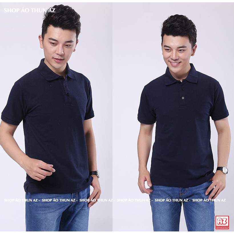 Áo thun nam nữ có cổ  màu xanh đen Navy trơn - Vải Cá sấu Poligan Thái