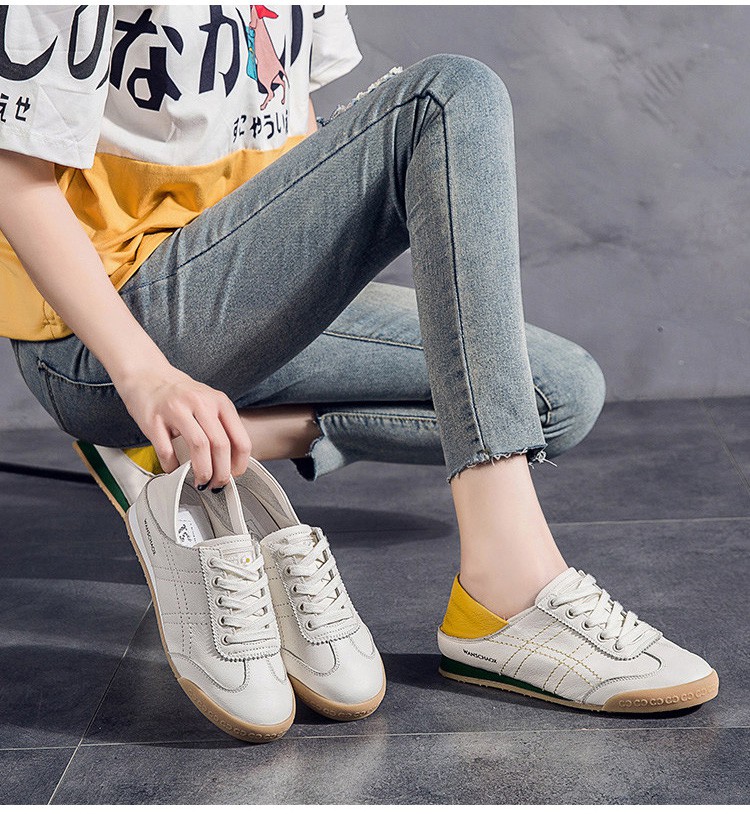 Giày da bò màu trắng đế mềm ổn định thoải mái khi đi bộ thời trang cho thiếu niên