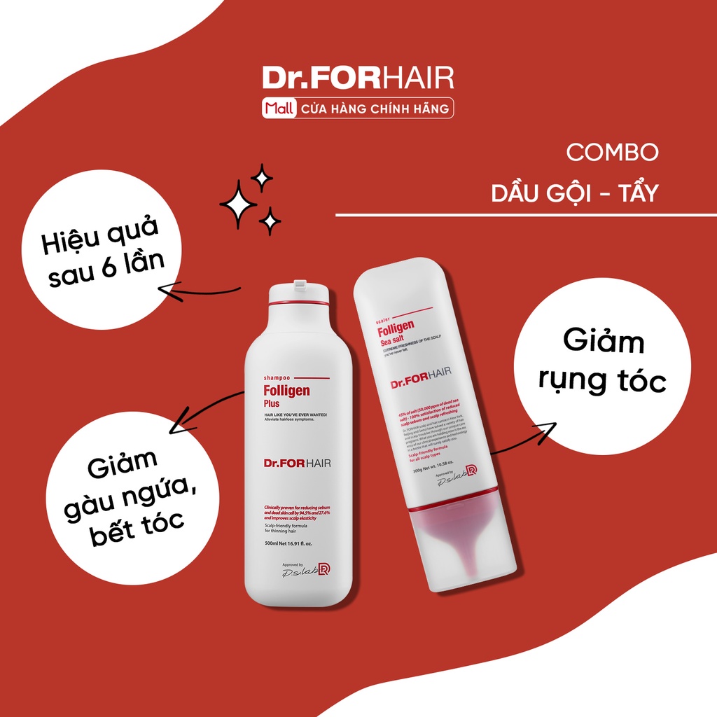 Bộ Dầu Gội 500ml, Tẩy Tế Bào Chết 300g Dr.FORHAIR/Dr FOR HAIR Sạch Gàu, Giảm Rụng Tóc