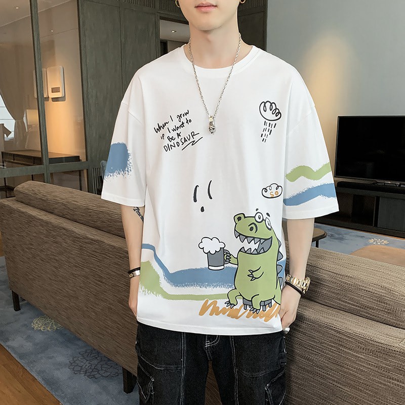 Áo Thun Unisex Nam Nữ tay lỡ - Áo phông tay lỡ form rộng Khủng Long unisex  cổ tròn cao cấp | BigBuy360 - bigbuy360.vn