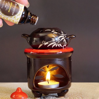 Đèn xông tinh dầu dùng nến gốm sứ (chọn mẫu) +10ml tinh dầu +  5 viên nến (đèn bình trà, đèn tim, đèn chiếc lá)