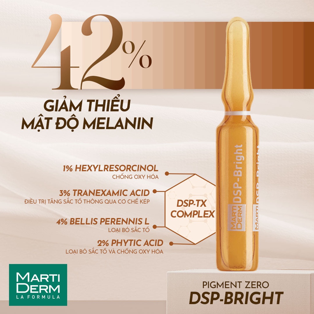 Ampoule Serum MartiDerm Pigment Zero DSP Bright Dưỡng Sáng Đều Màu Da, Giảm Mờ Đốm Sắc Tố Thâm
