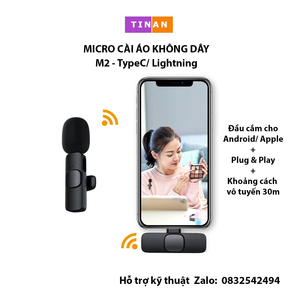 [Mã ELHACE giảm 4% đơn 300K] Micro Kẹp Áo Không Dây M2/M6, Đầu Cắm TypeC Hoặc iPhone