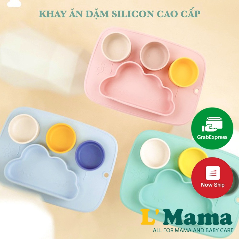 Khay Ăn Dặm Silicon Chống Đổ, Khay Ăn Dặm Chia Ngăn Hình Đám Mây Dễ Thương Cao Cấp Cho Bé