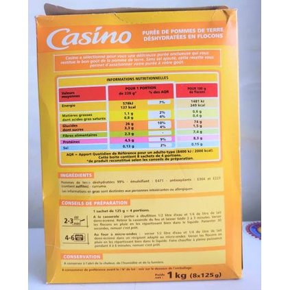 Khoai Tây Nghiền Casino 1kg (8 Gói x 125g) - Purée nature - Purée de pommes de terre en flocons Casino