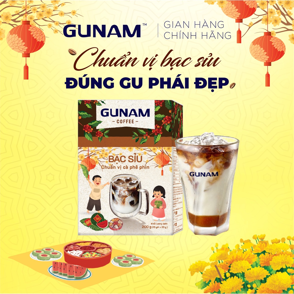 Cà phê hòa tan GUNAM bạc sỉu thơm béo (hộp 10 gói x 20g)