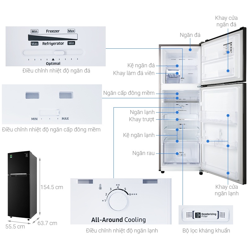 Tủ lạnh Samsung Inverter 236 lít RT22M4032BU/SV - Bộ lọc than hoạt tính Deodorizer, Làm lạnh đa chiều, Freeship HCM.