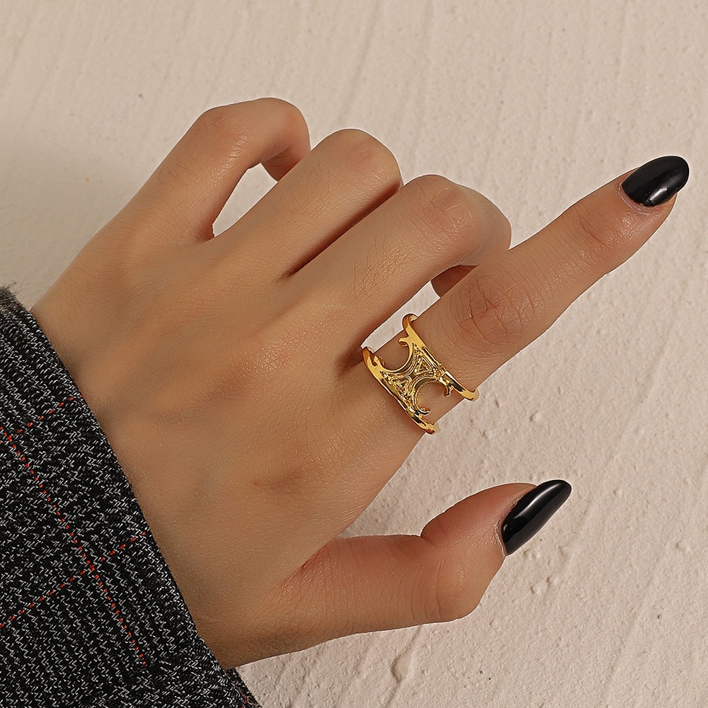 Nhẫn Hở Hai Lớp Họa Tiết Arc de Triomphe Màu Vàng Phong Cách baroque Cổ Điển Có Thể Điều Chỉnh Kích Thước Dành Cho Bạn Nữ