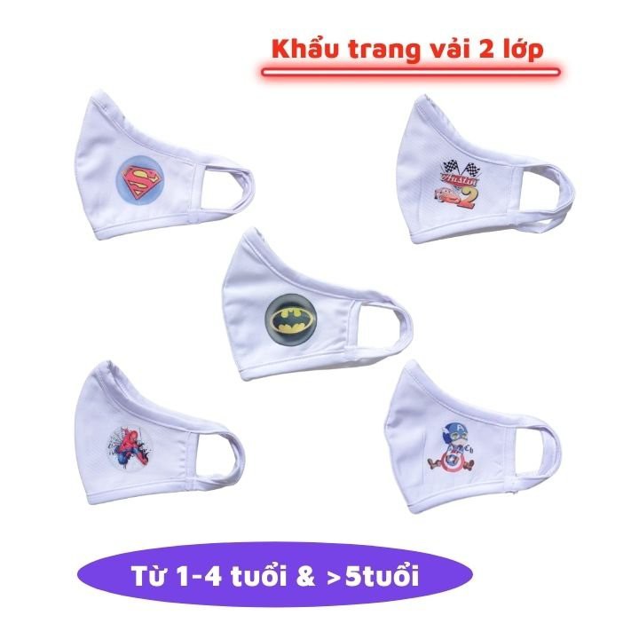 Khẩu trang trẻ em vải hai lớp hình among us, siêu nhân, xe Mc Queen- hình in 3D sắc nét, giặt không trôi hình-Tomchuakid