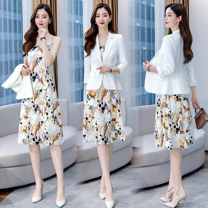 Set Đầm Hoa Hai Dây Và Áo Khoác Vest Thời Trang Nữ Tính