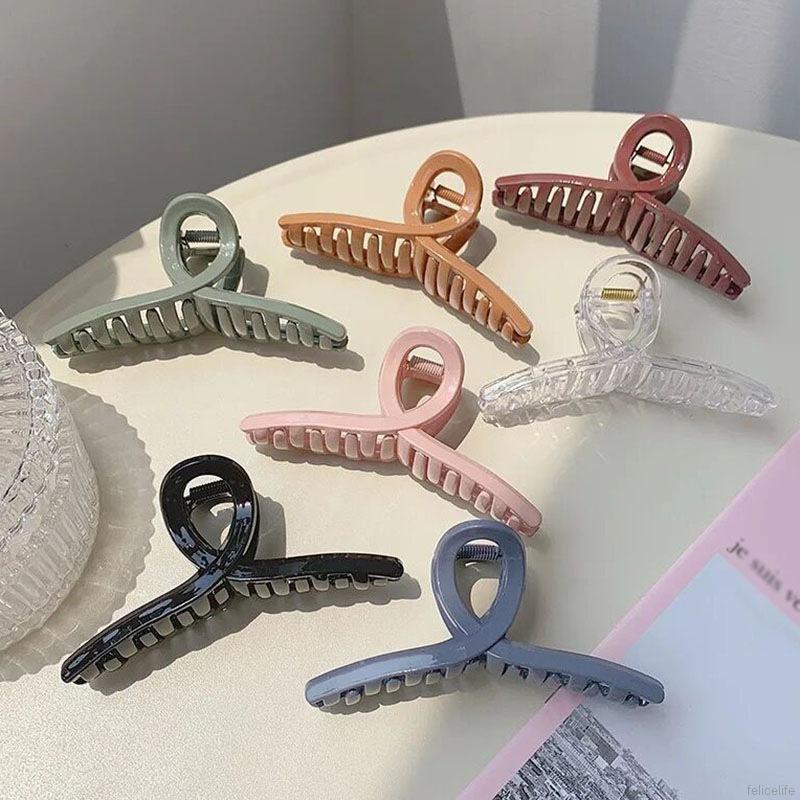 Kẹp Tóc Nhựa Màu Trơn Phong Cách Retro Thanh Lịch Cho Nữ