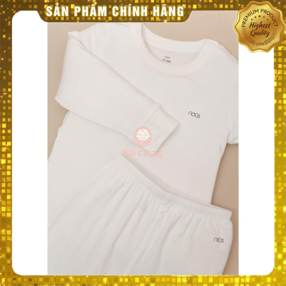 NOUSHANOI -  Bộ Cài Vai Dài Nous Màu Trắng Chất Vải Nu Petit Cho Bé Size 9M 12M và 18M