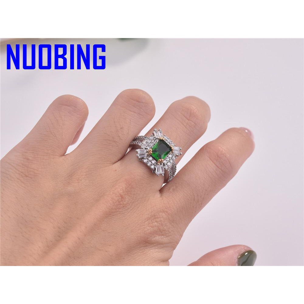 Vintage Emerald Gemstones Zircon Diamonds Rings For Women Mujer Green Crystal White Gold Silver Color Jewelry Bijoux Party Gifts|Rings|