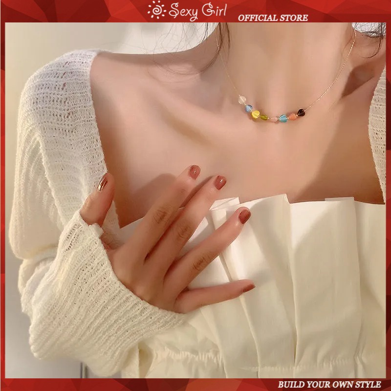 Vòng Cổ Chuỗi Hạt Hình Trái Tim Màu Sắc Tinh Tế Thời Trang Phong Cách Hàn Quốc Cho Nữ