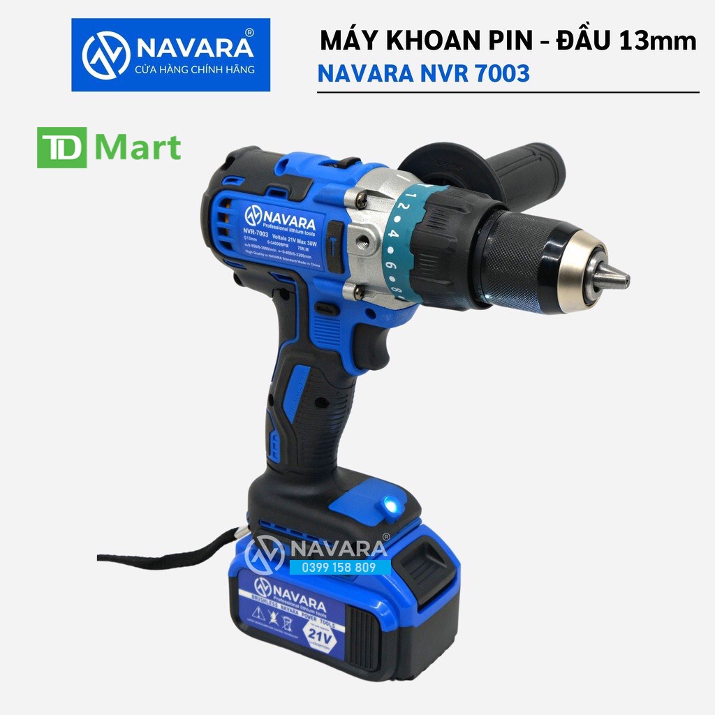 Máy khoan pin không chổi than 21V NAVARA 7003 đầu kẹp 13 ly