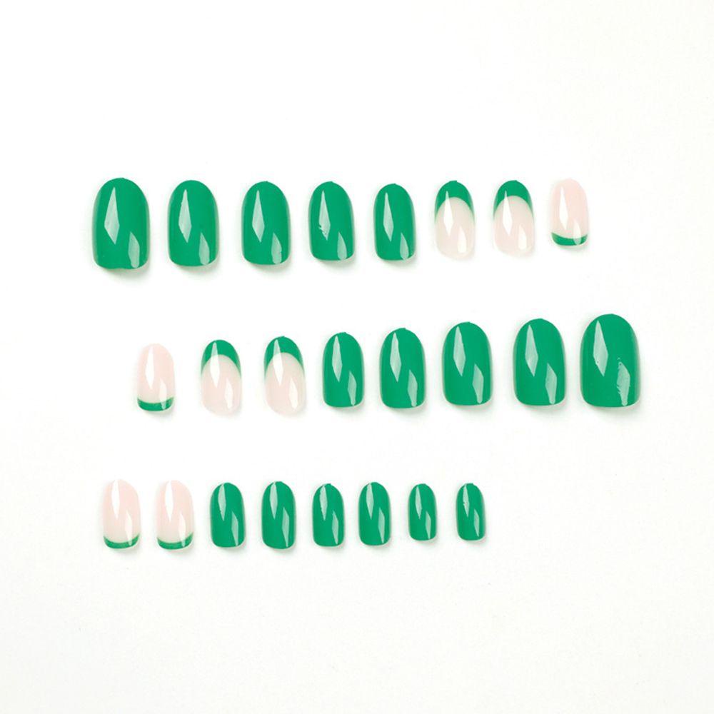 Set 24 Móng Tay Giả Màu Đen / Xanh Lá Họa Tiết Trái Tim