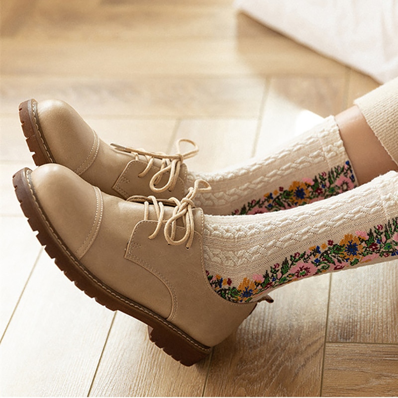 Vớ TAKETALK cotton cổ cao giữ ấm thiết kế dễ thương dành cho nữ