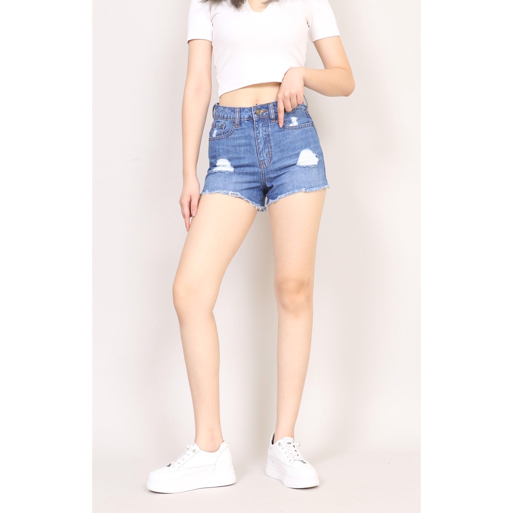 Quần Short Jean Nữ rách coton gấu tua  CT Jeans