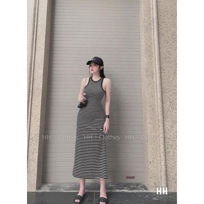 Váy đầm ba lỗ sát nách kẻ cổ tròn