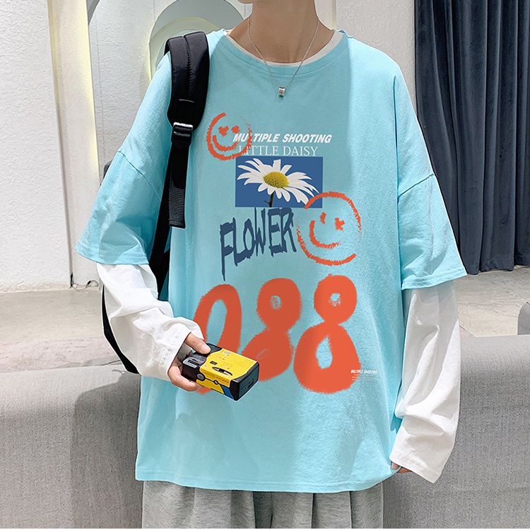 Cặp áo thun IFNICEFUTURE vải cotton dài tay dáng rộng cổ lớn in họa tiết phong cách Hồng Kông thời trang mới cho nam nữ