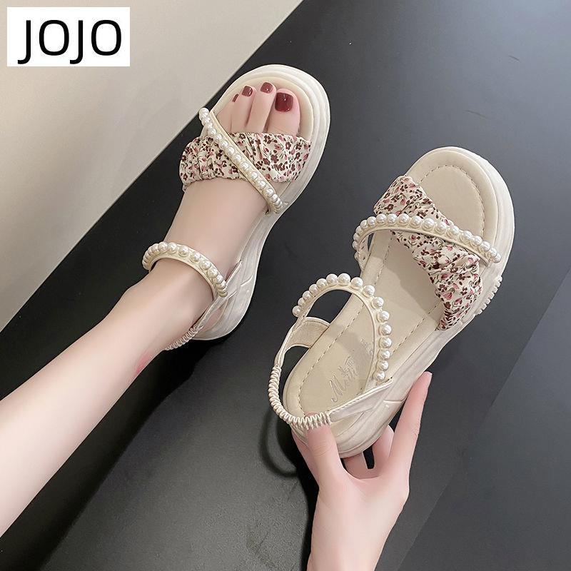 Giày Sandal Đế Dày Quai Đính Ngọc Trai Thời Trang Dành Cho Nữ